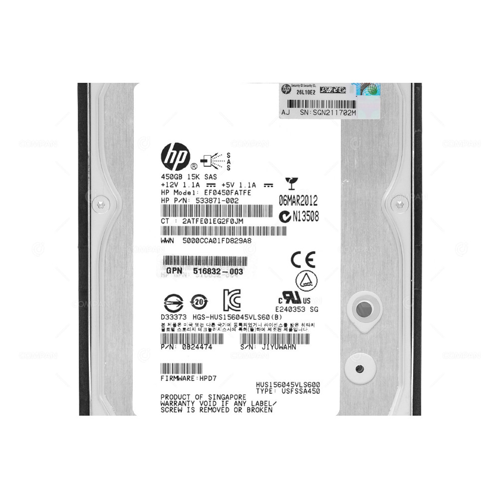 517352-001 HP 450GB 15K 6G SAS 3.5 LFF HOT-SWAP